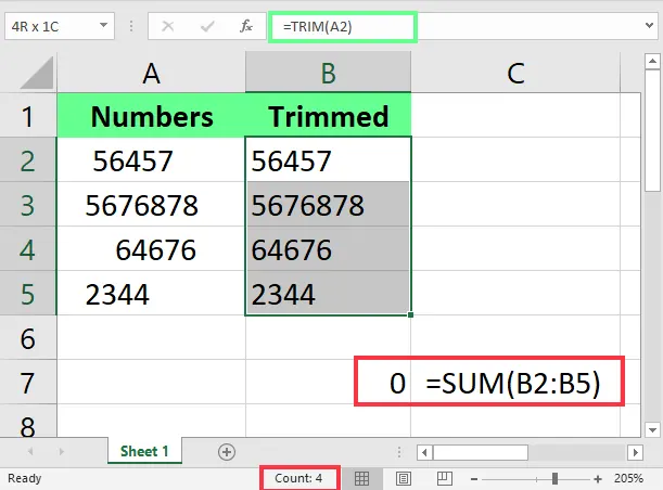 Using TRIM on numeric values in Excel. 3