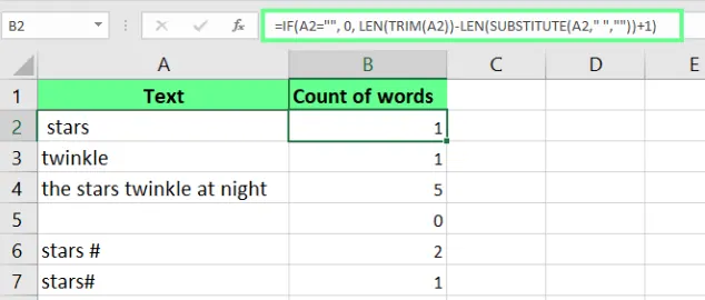 Counting words of empty cells as zero in Excel. 7