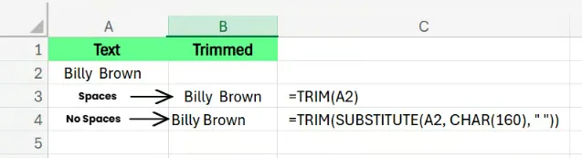 Removing non-breaking spaces with TRIM and SUBSTITUTE function in Excel. 8