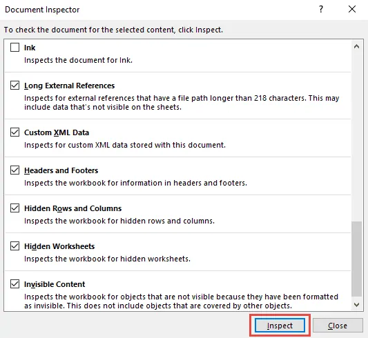 show hidden rows and columns from file inspector 12