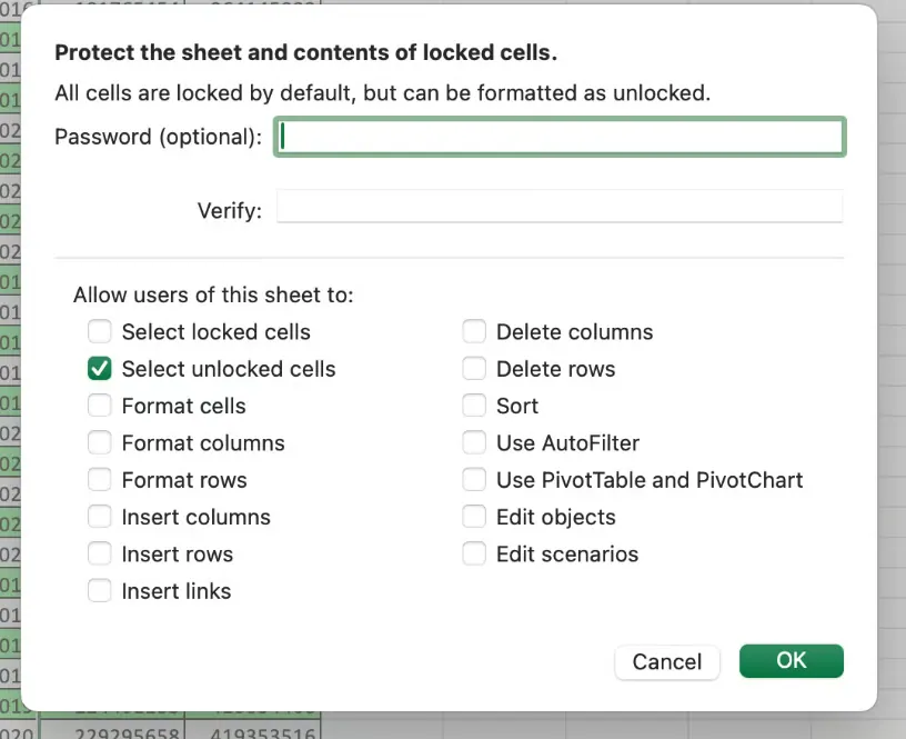 protect worksheet 14