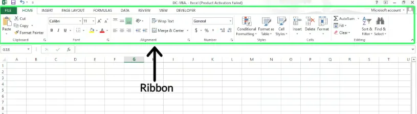 Ribbon in Excel 1