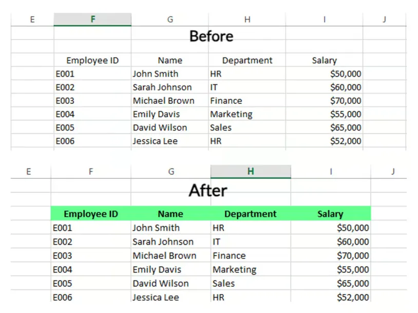 Results of changing the color of the selected range using VBA in Excel 12
