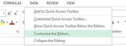 customizing the ribbon in Excel 2