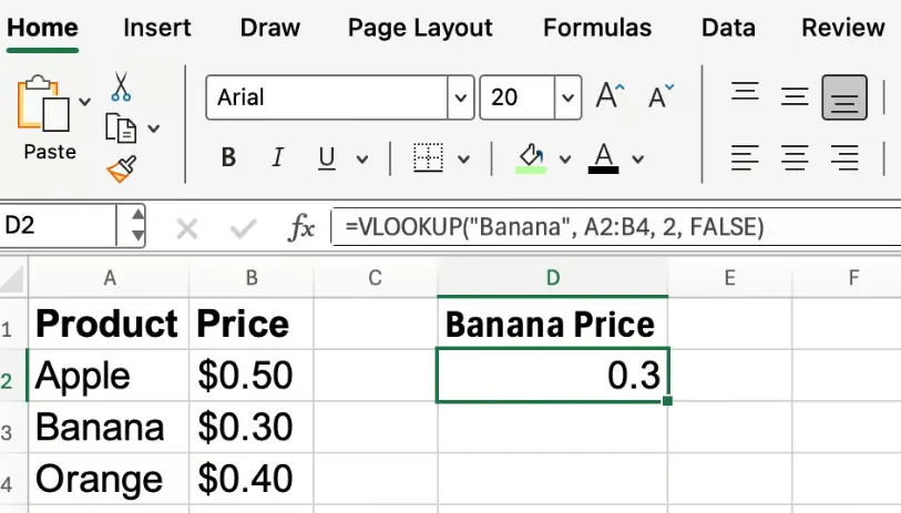 Excel VLOOKUP basic example 1