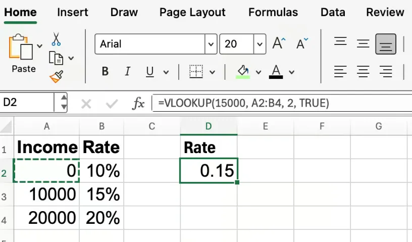 Excel VLOOKUP with approximate match 3