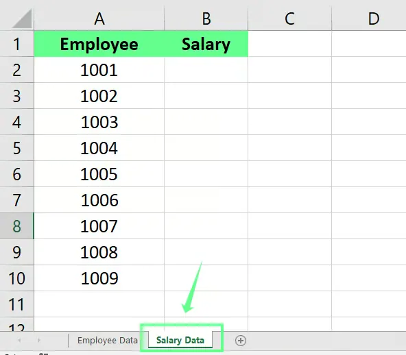 Excel 2에서 Salary Data로 명명된 시트 2