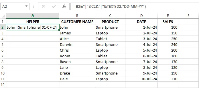 Formatting the date using the TEXT formula. 5