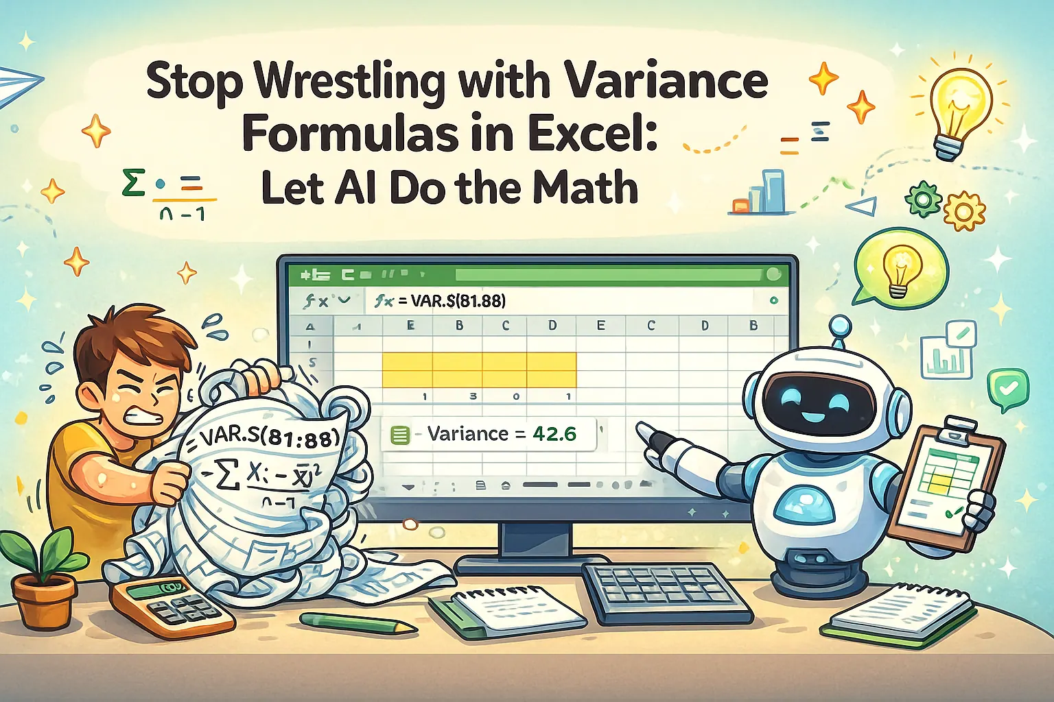 Arrêtez de lutter avec les formules de variance dans Excel : laissez l'IA faire les calculs