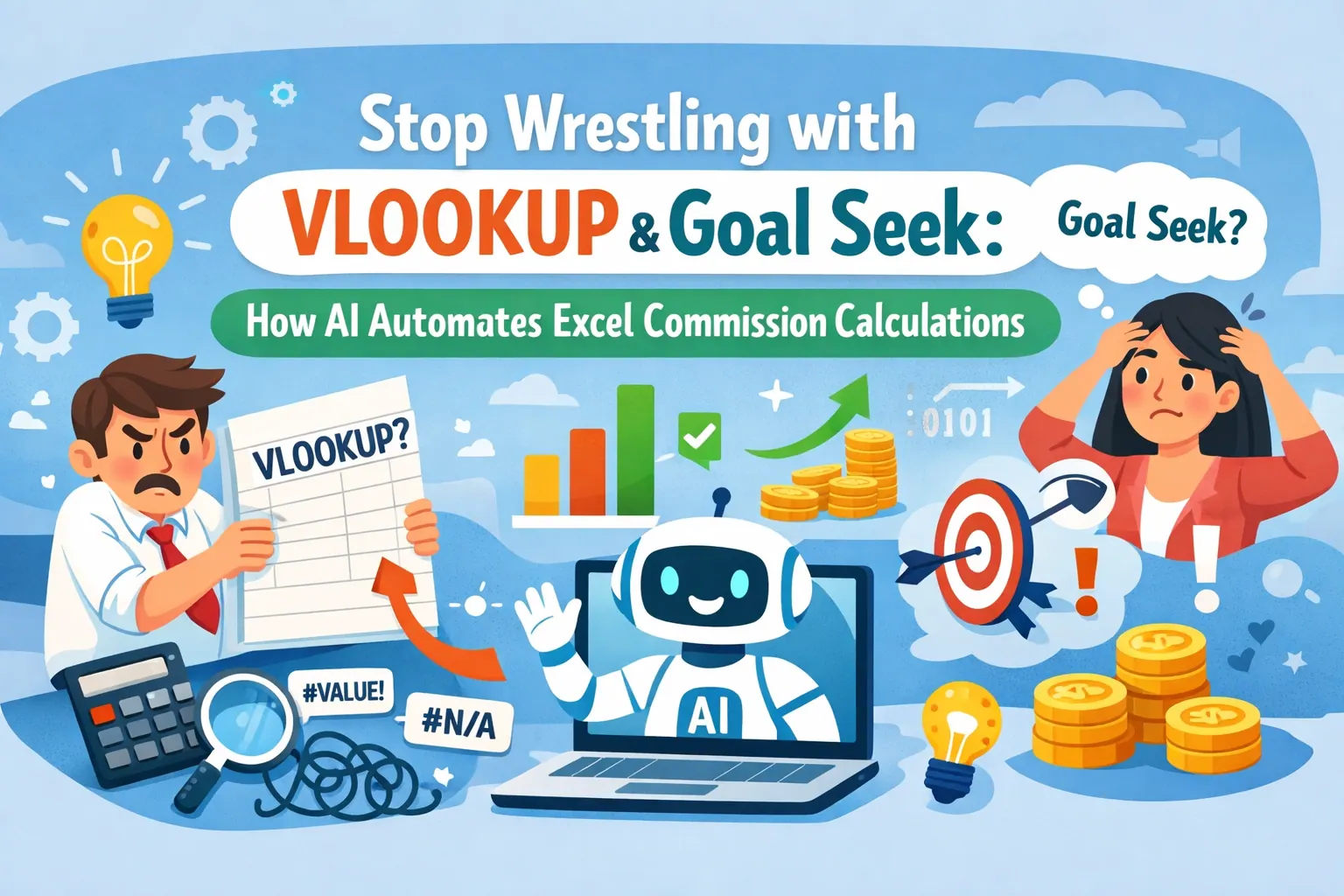 Stop Wrestling with VLOOKUP & Goal Seek: How AI Automates Excel Commission Calculations