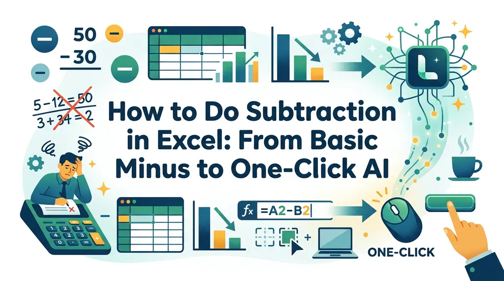 Como fazer subtração no Excel: do básico ao IA de um clique