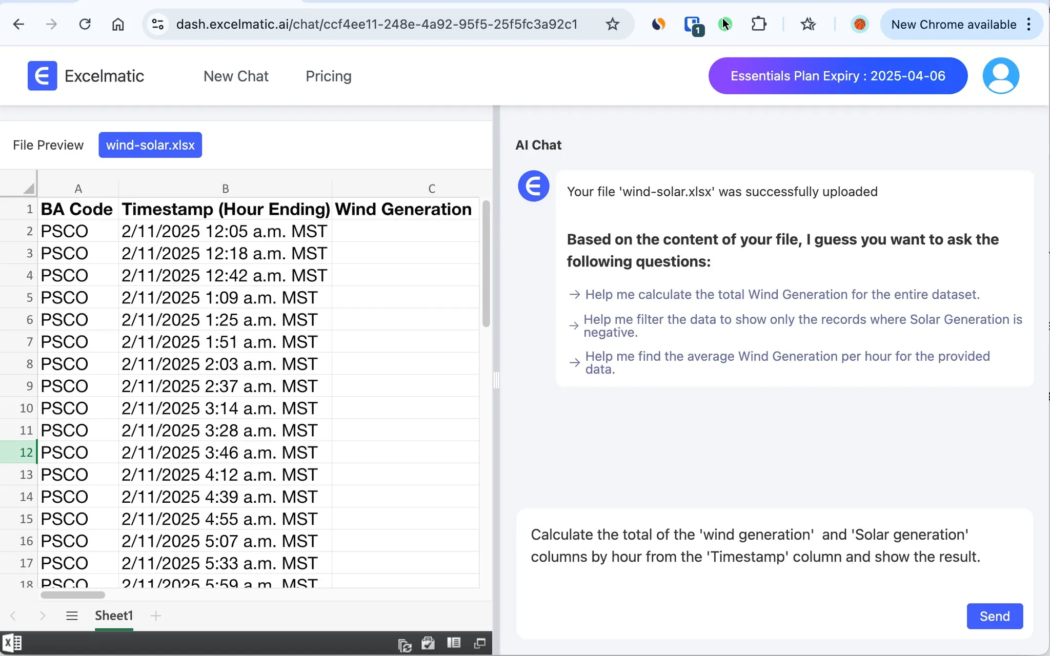 Befehl in excelmatic.ai