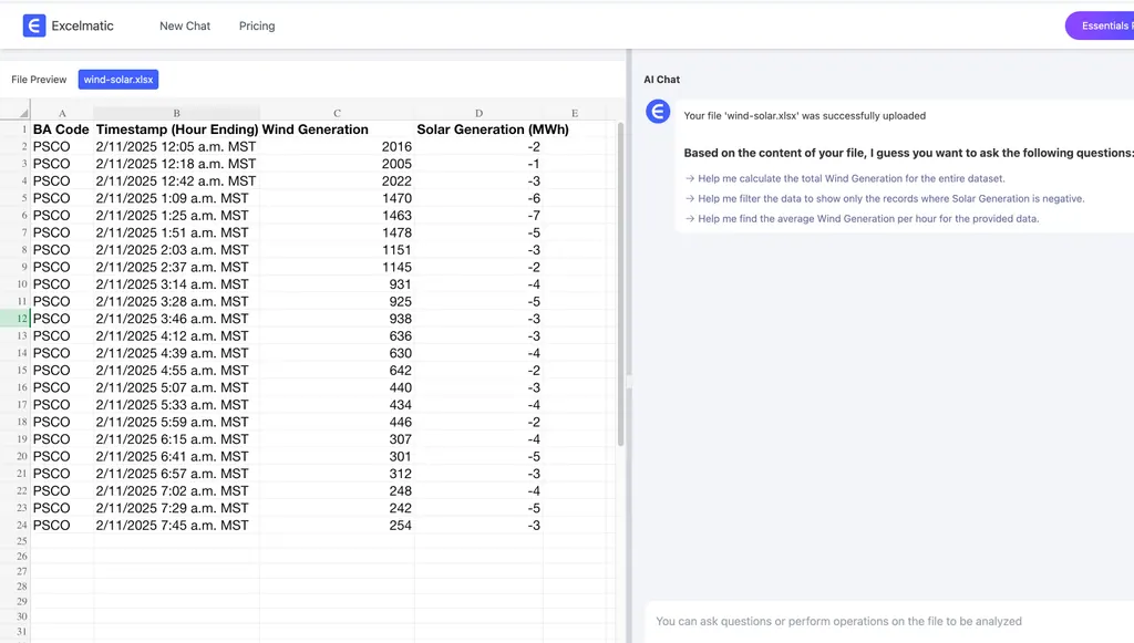 Uploaded the file to excelmatic.ai