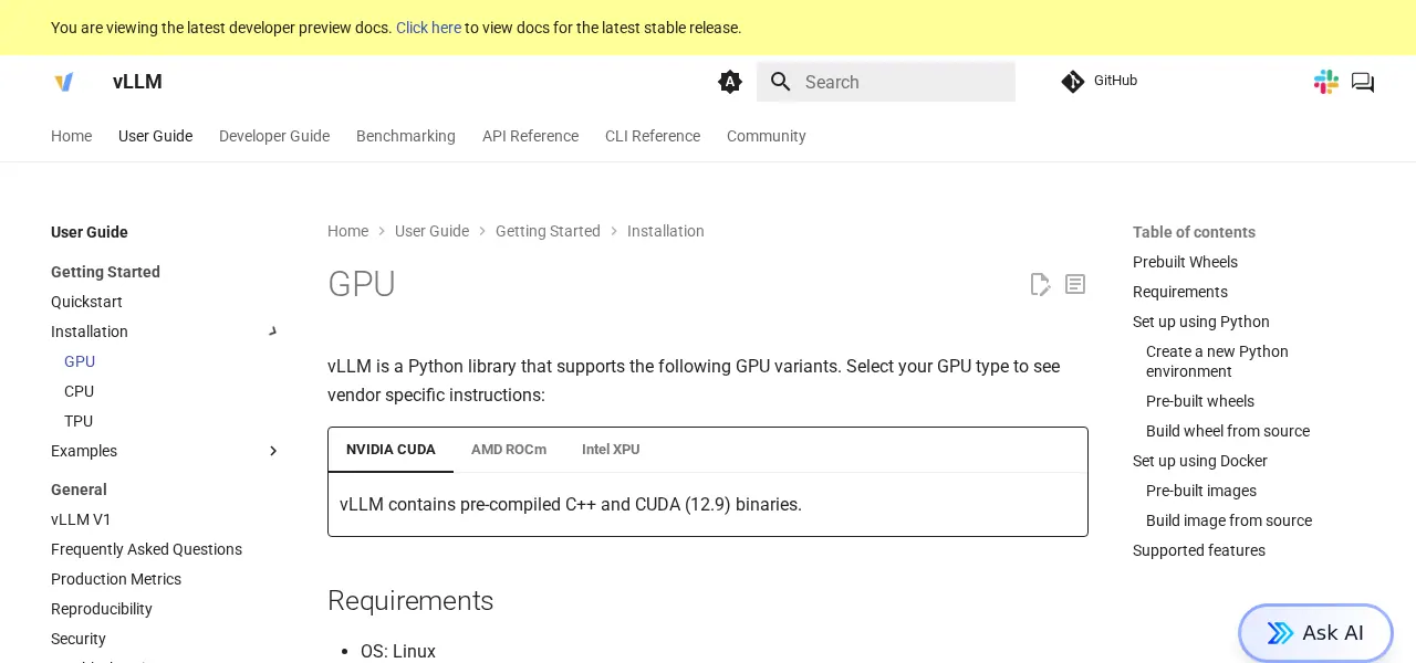 vLLM GPU installation documentation