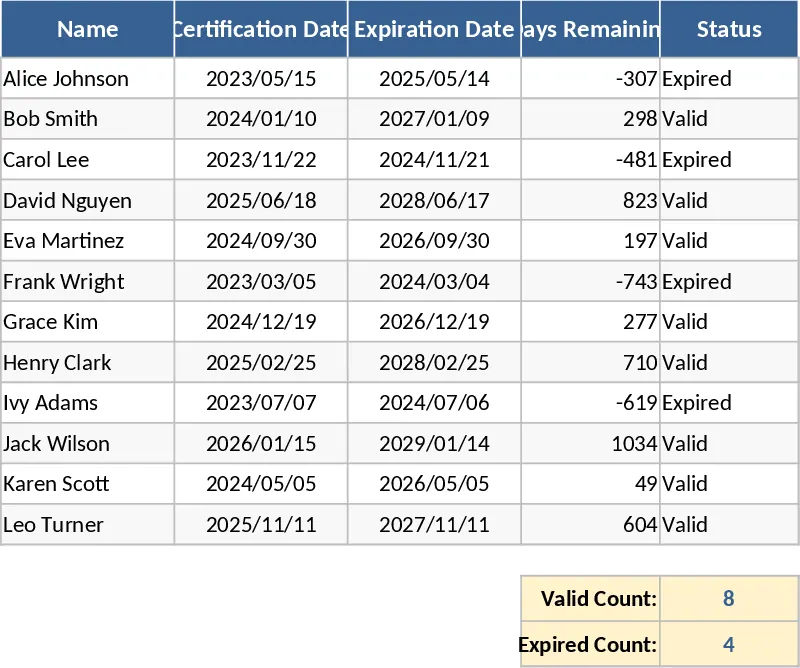 CPR證照效期追蹤管理 模板