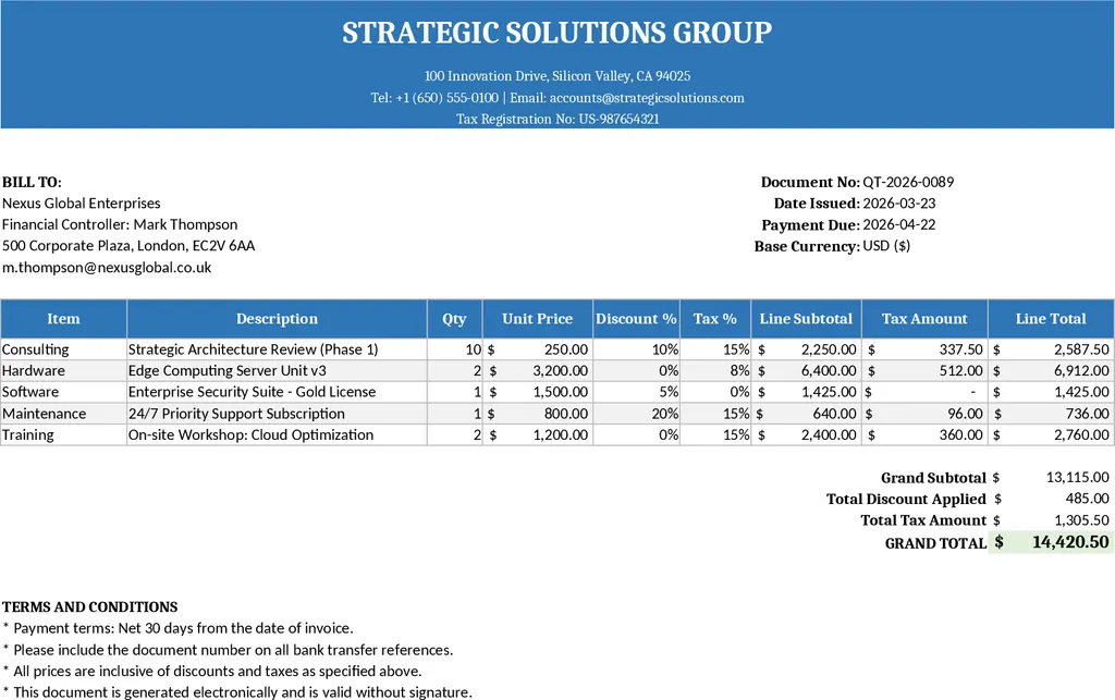 A4 Printable Quote & Invoice Excel Template