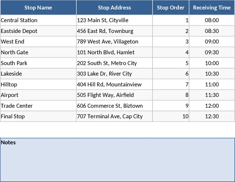 週一至週六配送路線行程規劃 模板