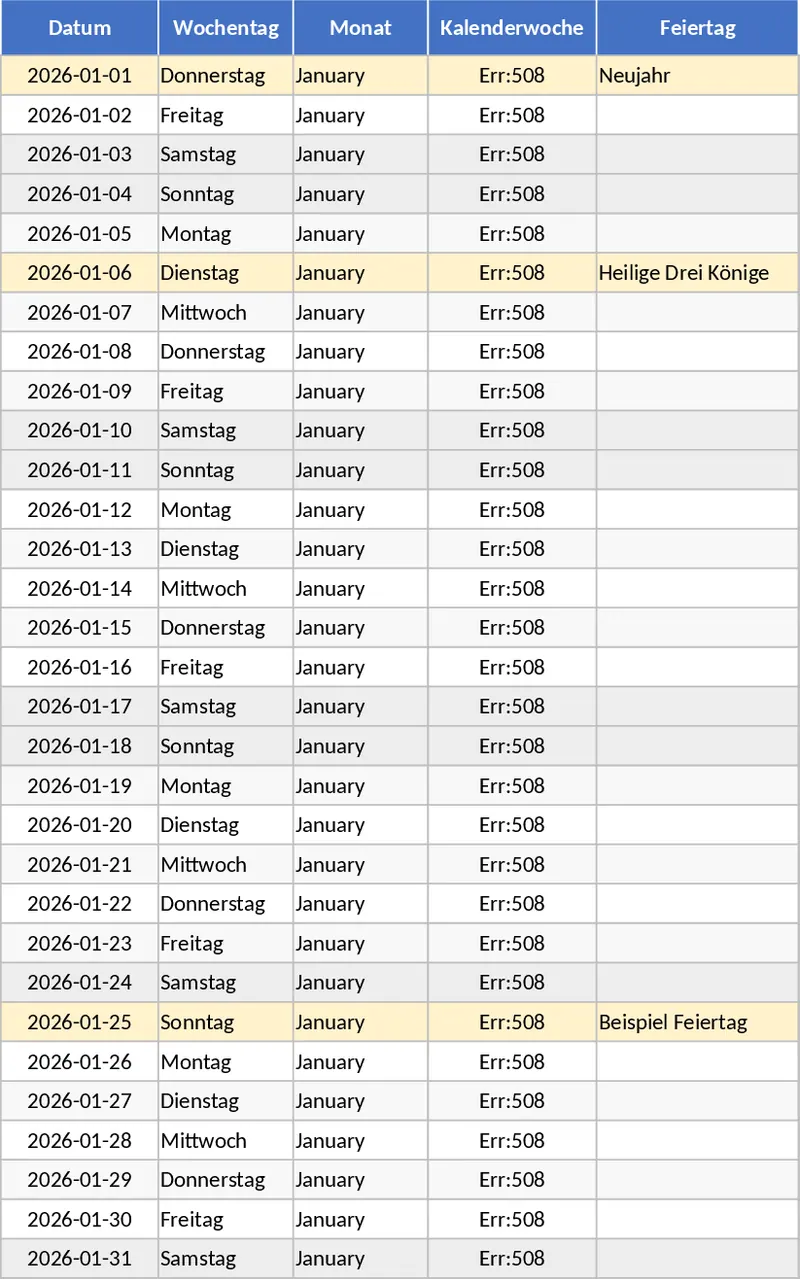 2026年含節假日日曆 模板