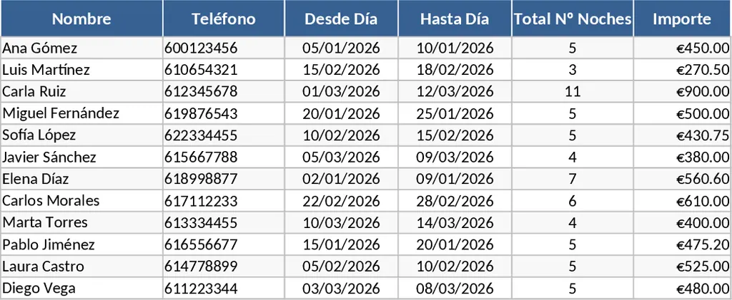 月度旅遊公寓預訂追蹤 模板