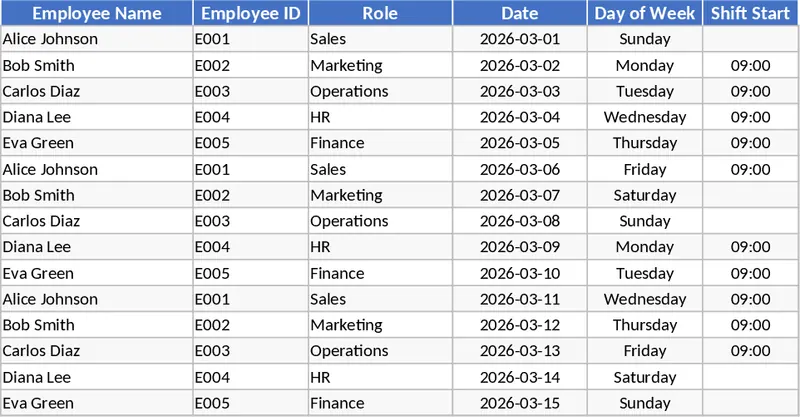 高階自動化員工排班與工時管理系統 模板