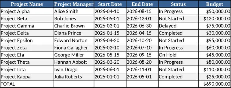 Easy Professional Project Tracking Template