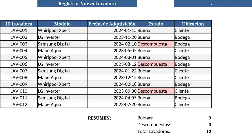 세탁기 대여 관리 템플릿