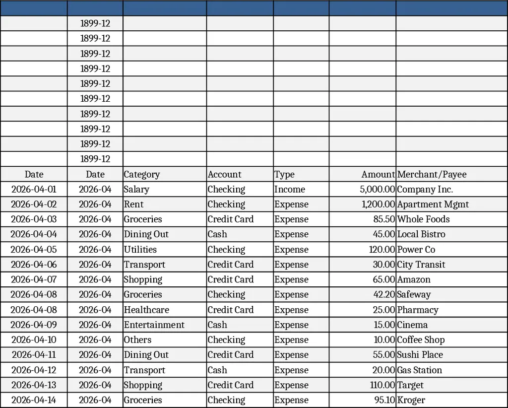 個人月間予算・支出管理 テンプレート