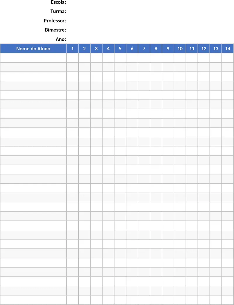 월간 학교 출석표 템플릿