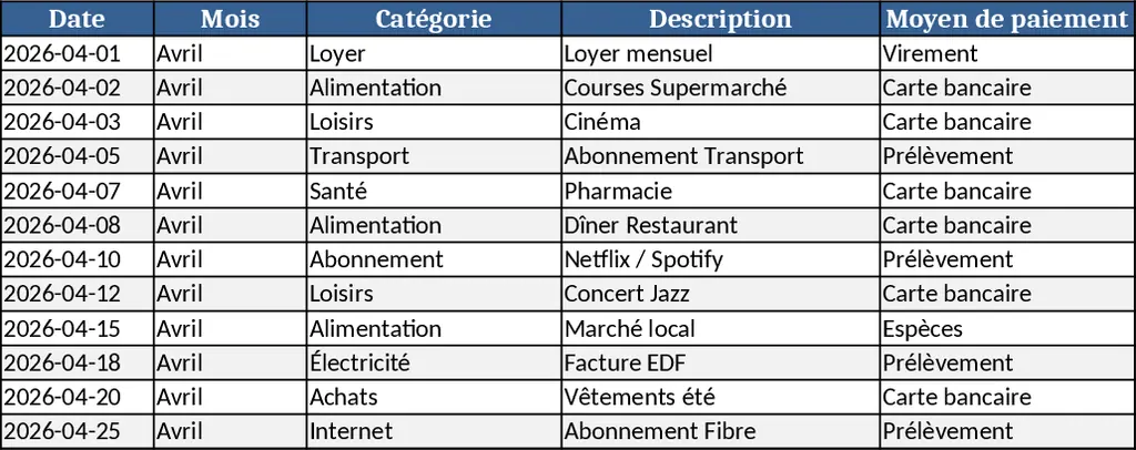 個人支出予算 テンプレート
