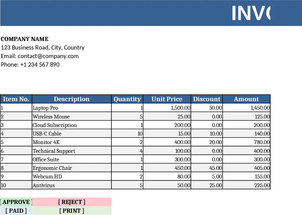 Customizable Shape-Rich Invoice Excel Template