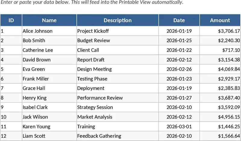 자동 인쇄용 데이터 보고서 및 PDF 내보내기 템플릿